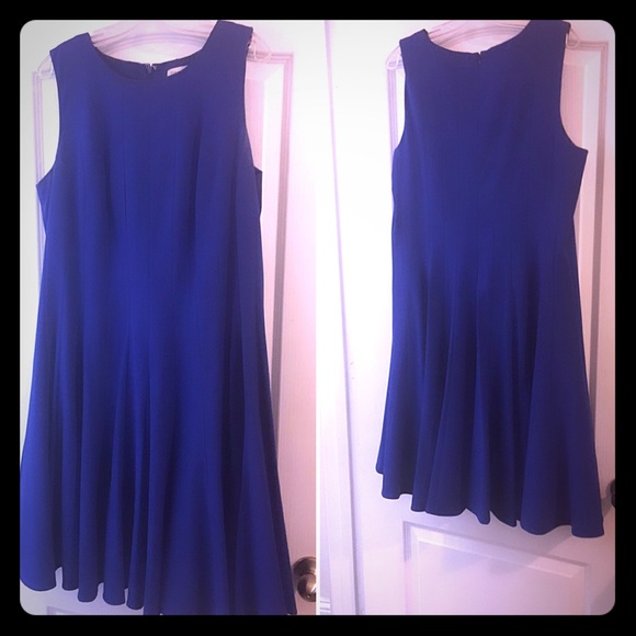 blue fit and flare midi dress